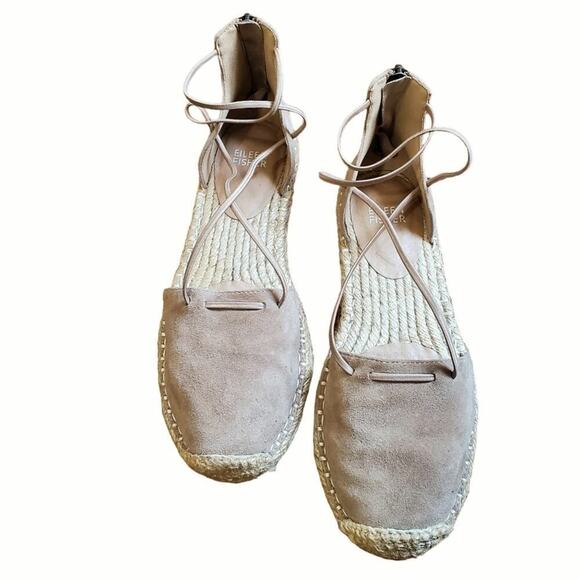 Eileen Fisher Flat Elastic Zip Back Espadrille Sandals Tan Nubuck Women Size 6.5 - Picture 2 of 8